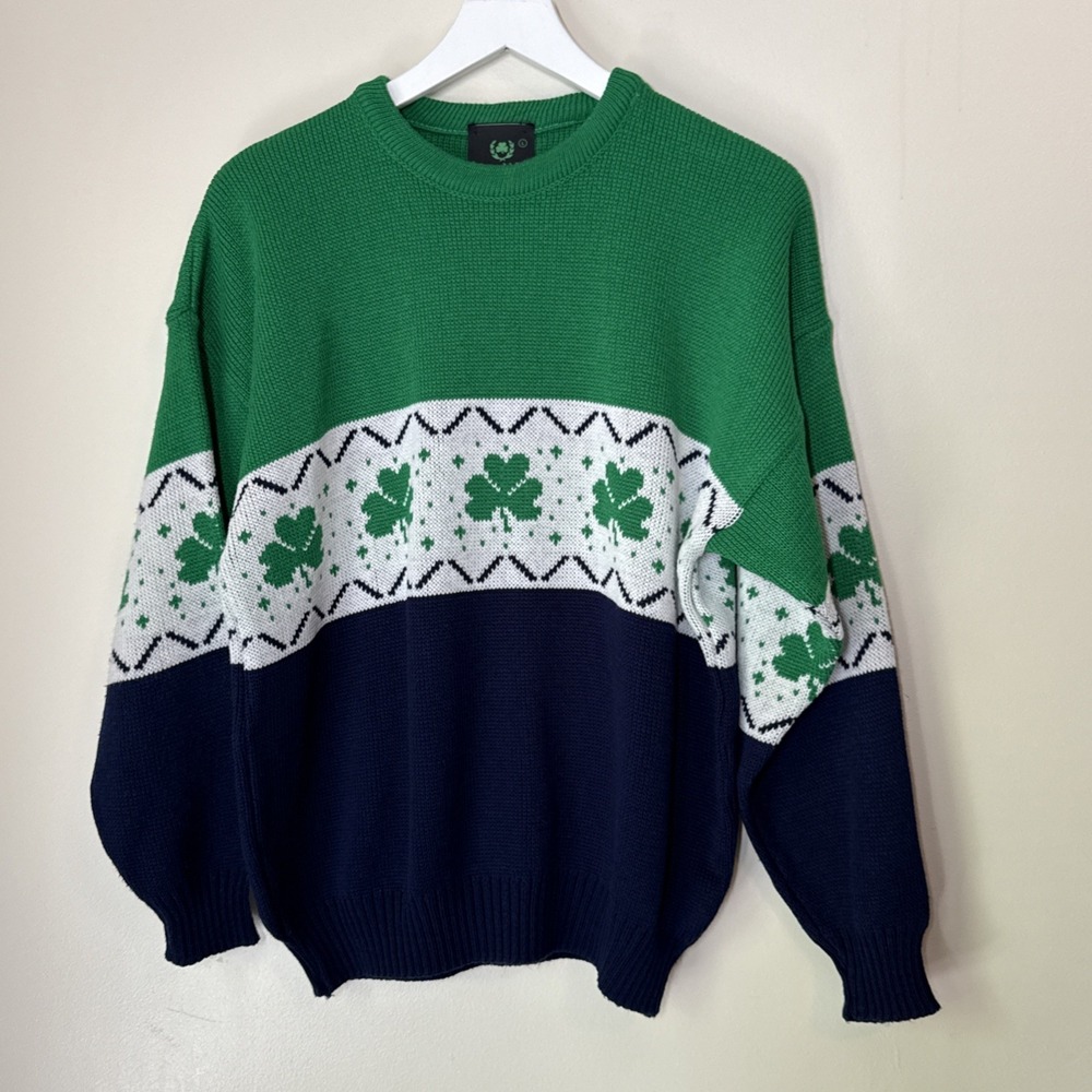 Emerald Isle Ireland Mens Sweater Fair Isle Clovers Mens Size L Shamrock Classic